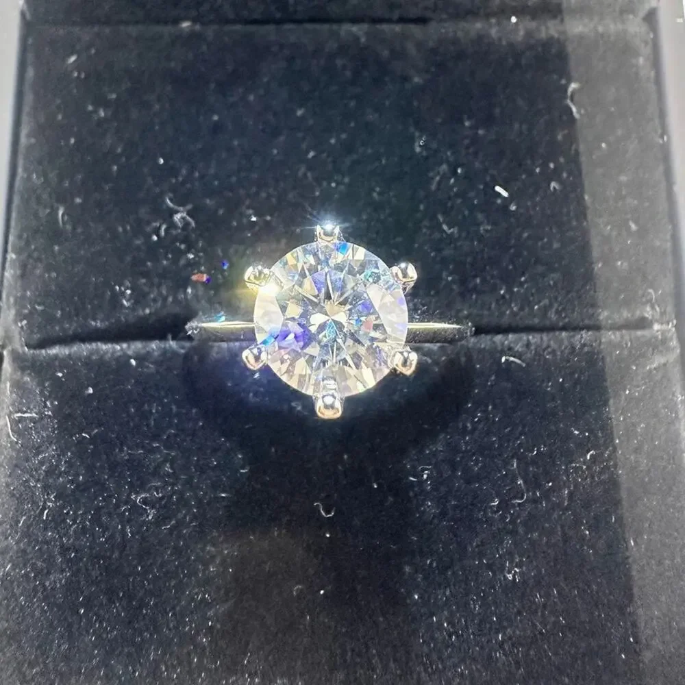 Moissanite Diamond Engagement Ring 3 Ct Round Cut 6 Prong 18K GRA Size 8